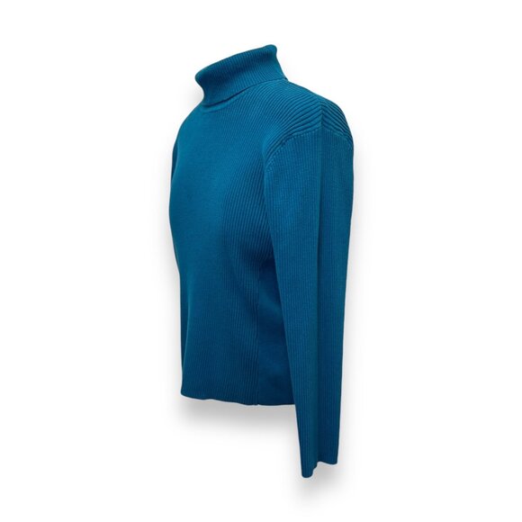 Coldwater Creek Womens Ribbed Turtle Neck Sweater XL Blue Cotton & Nylon - Picture 2 of 9